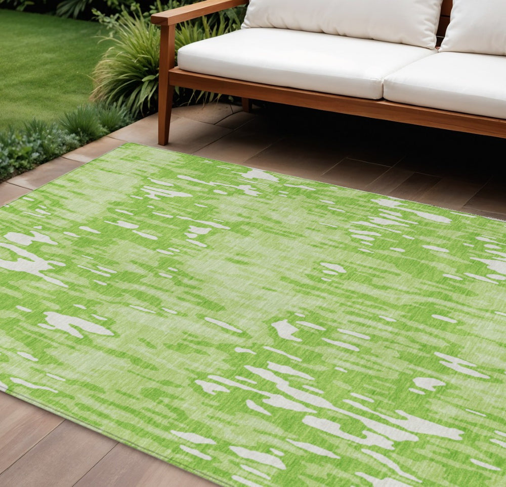 HomeRoots 5' Vibrant Lime Green and Ivory Striped Washable Area Rug for Indoor and Outdoor Spaces, Durable & Stylish 8' X 10' 596689