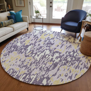 Homeroots 3' Washable Brown Beige And Gray Striped Area Rug For Indoor And Outdoor High Traffic Spaces 8' Round Polyester 596694