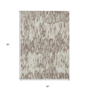 Homeroots 3' Washable Brown Beige And Gray Striped Area Rug For Indoor And Outdoor High Traffic Spaces 5' X 8' Polyester 596699
