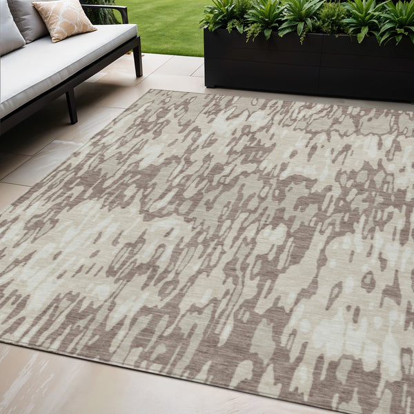 Homeroots 3' Washable Brown Beige And Gray Striped Area Rug For Indoor And Outdoor High Traffic Spaces 5' X 8' Polyester 596699