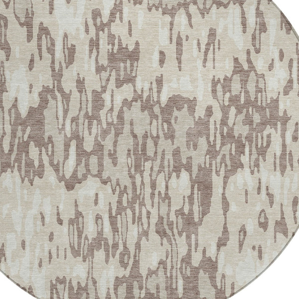 Homeroots 3' Washable Brown Beige And Gray Striped Area Rug For Indoor And Outdoor High Traffic Spaces 8' Round Polyester 596700