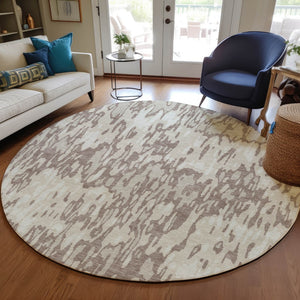 Homeroots 3' Washable Brown Beige And Gray Striped Area Rug For Indoor And Outdoor High Traffic Spaces 8' Round Polyester 596700