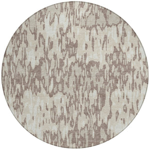 Homeroots 3' Washable Brown Beige And Gray Striped Area Rug For Indoor And Outdoor High Traffic Spaces 8' Round Polyester 596700