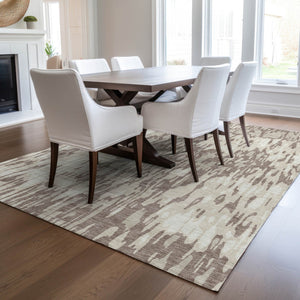 Homeroots 3' Washable Brown Beige And Gray Striped Area Rug For Indoor And Outdoor High Traffic Spaces 10' X 14' Polyester 596703