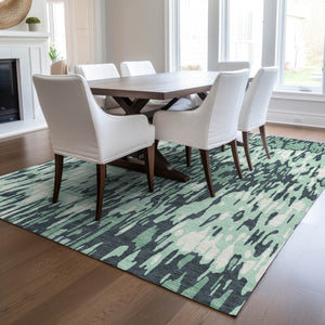 Homeroots 3' Washable Brown Beige And Gray Striped Area Rug For Indoor And Outdoor High Traffic Spaces 9' X 12' Polyester 596708