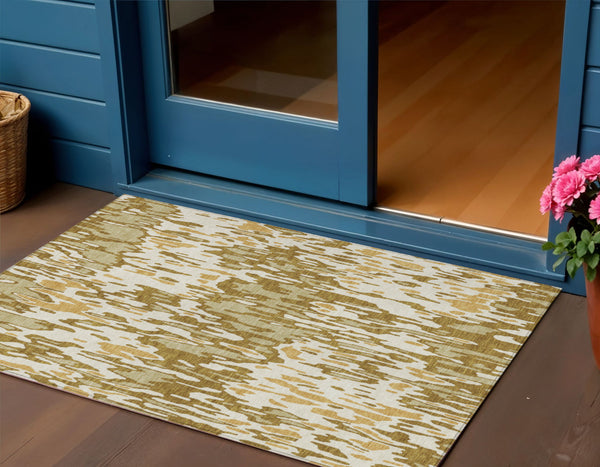 Homeroots 3' Washable Brown Beige And Gray Striped Area Rug For Indoor And Outdoor High Traffic Spaces 3' X 5' Polyester 596710