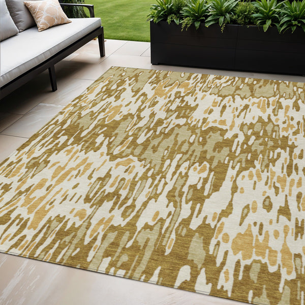 Homeroots 3' Washable Brown Beige And Gray Striped Area Rug For Indoor And Outdoor High Traffic Spaces 5' X 8' Polyester 596711
