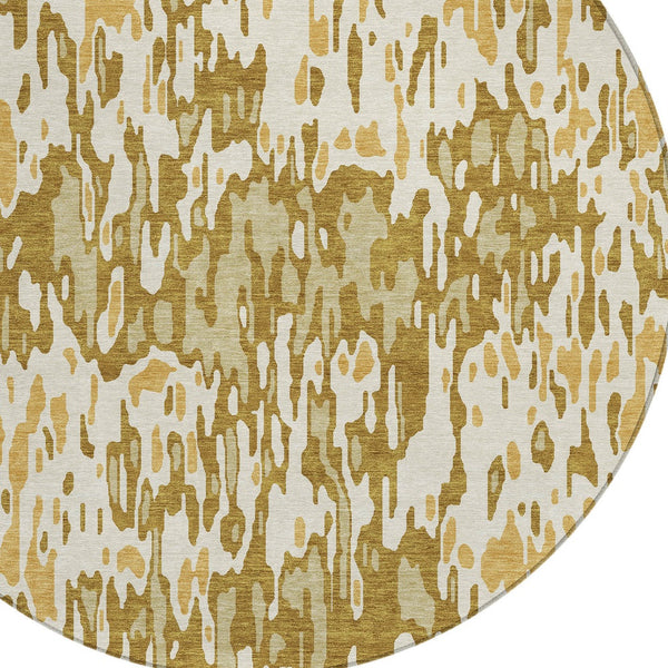 Homeroots 3' Washable Brown Beige And Gray Striped Area Rug For Indoor And Outdoor High Traffic Spaces 8' Round Polyester 596712