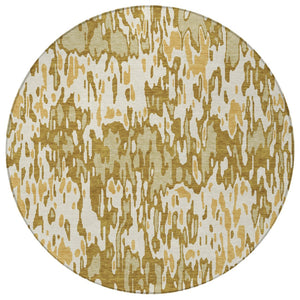 Homeroots 3' Washable Brown Beige And Gray Striped Area Rug For Indoor And Outdoor High Traffic Spaces 8' Round Polyester 596712