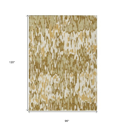Homeroots 3' Washable Brown Beige And Gray Striped Area Rug For Indoor And Outdoor High Traffic Spaces 8' X 10' Polyester 596713