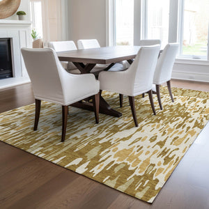 Homeroots 3' Washable Brown Beige And Gray Striped Area Rug For Indoor And Outdoor High Traffic Spaces 8' X 10' Polyester 596713