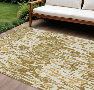 Homeroots 3' Washable Brown Beige And Gray Striped Area Rug For Indoor And Outdoor High Traffic Spaces 9' X 12' Polyester 596714