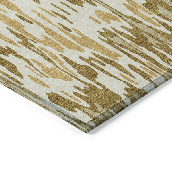 Homeroots 3' Washable Brown Beige And Gray Striped Area Rug For Indoor And Outdoor High Traffic Spaces 9' X 12' Polyester 596714