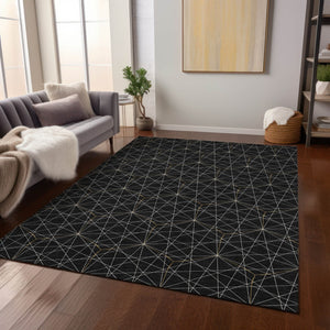 Homeroots 3' Black And Ivory Geometric Washable Area Rug - Perfect For Indoor And Outdoor Spaces, Durable Design 3' X 5' Polyester 596716