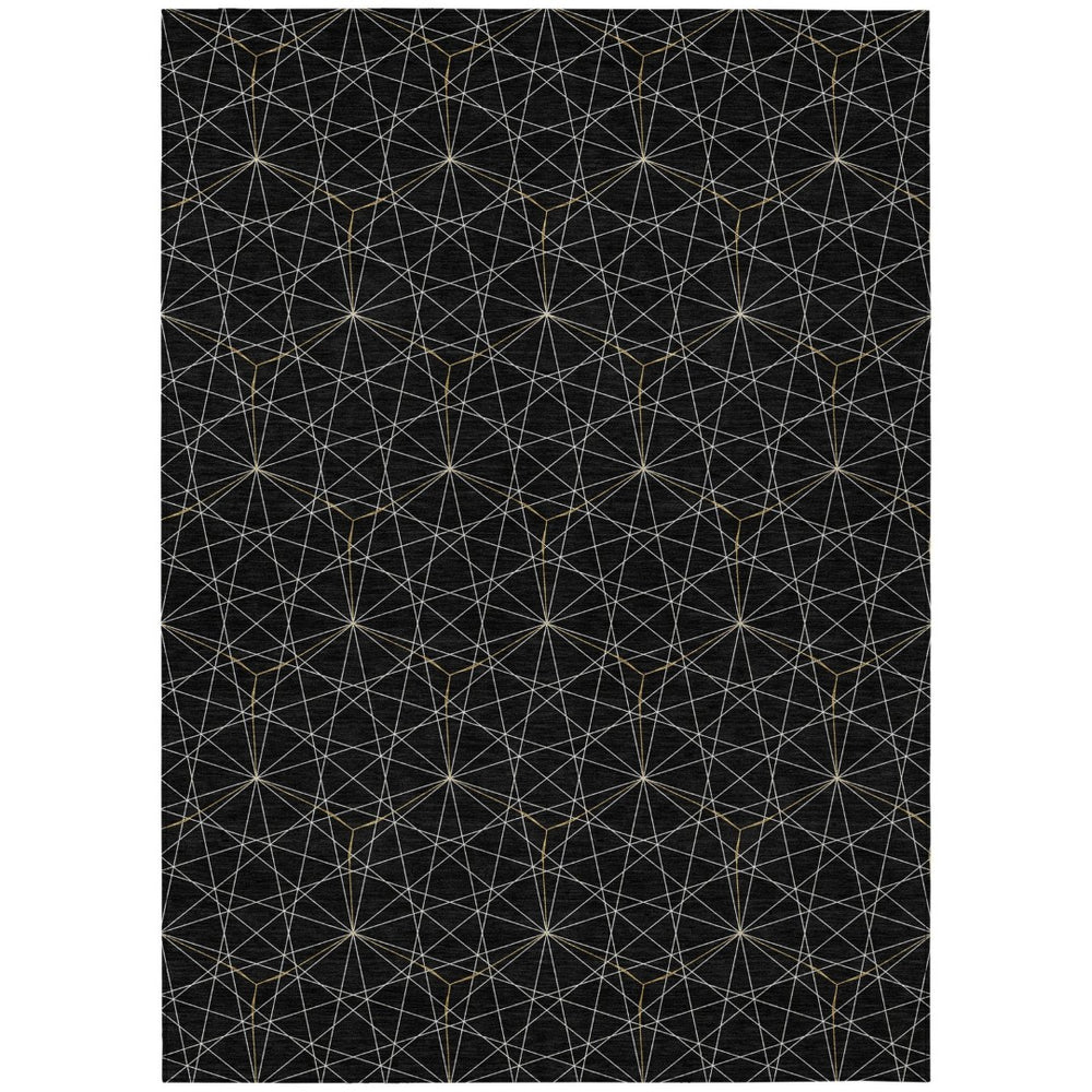HomeRoots 5' Black and Ivory Geometric Area Rug - Durable, Washable Design for Indoor and Outdoor Spaces 5' X 8' 596717