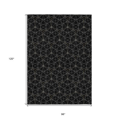 Homeroots 3' Black And Ivory Geometric Washable Area Rug - Perfect For Indoor And Outdoor Spaces, Durable Design 8' X 10' Polyester 596719