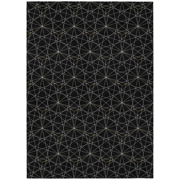HomeRoots 5' Black and Ivory Geometric Area Rug - Durable, Washable Design for Indoor and Outdoor Spaces 8' X 10' 596719