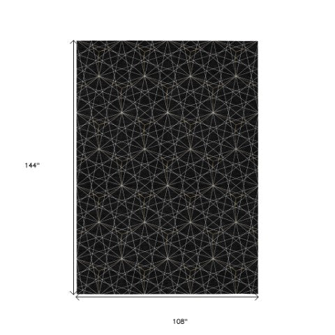 Homeroots 3' Black And Ivory Geometric Washable Area Rug - Perfect For Indoor And Outdoor Spaces, Durable Design 9' X 12' Polyester 596720