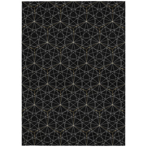 Homeroots 3' Black And Ivory Geometric Washable Area Rug - Perfect For Indoor And Outdoor Spaces, Durable Design 9' X 12' Polyester 596720