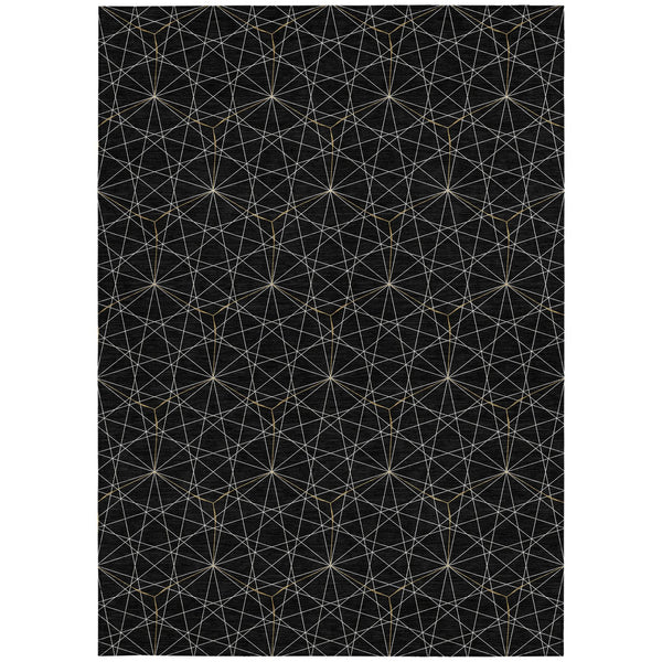 Homeroots 3' Black And Ivory Geometric Washable Area Rug - Perfect For Indoor And Outdoor Spaces, Durable Design 9' X 12' Polyester 596720