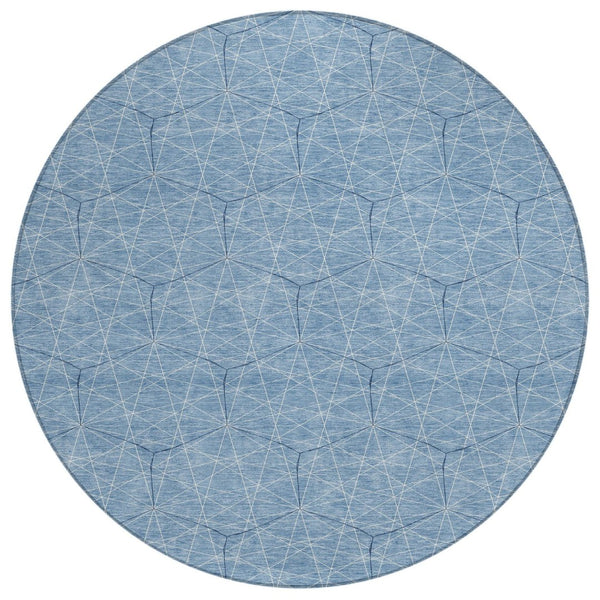 HomeRoots 5' Stylish Denim Blue Geometric Area Rug - Washable, Durable, Perfect for Indoor & Outdoor Spaces 8' Round 596724