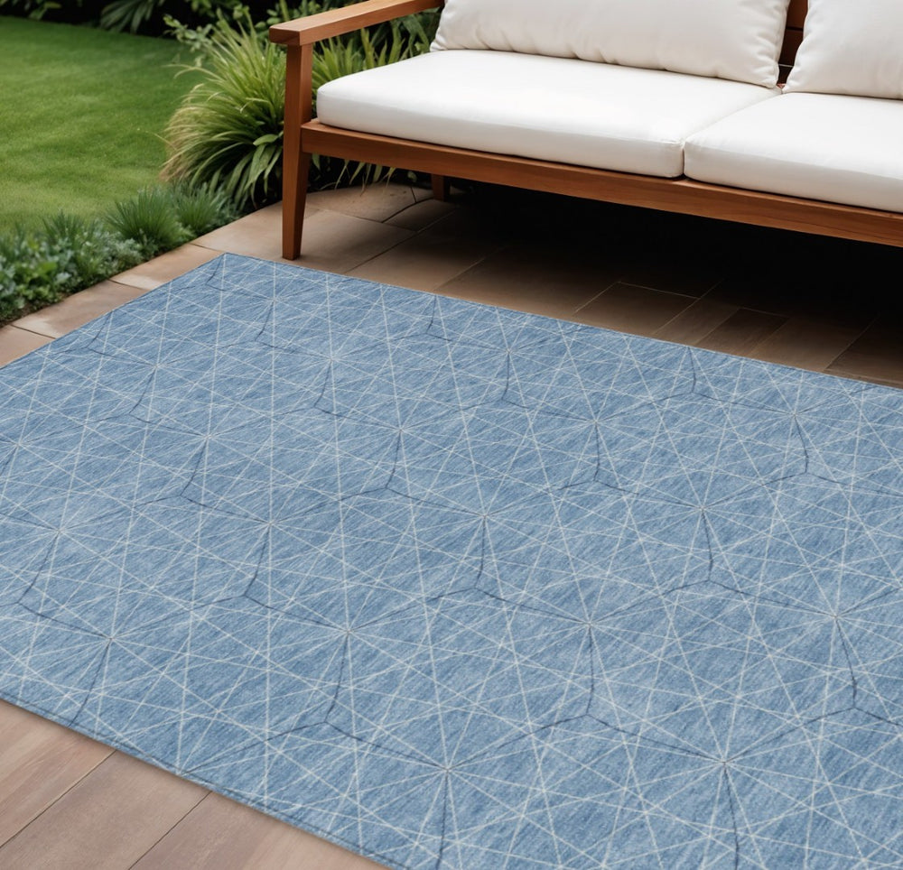 HomeRoots 9' Geometric Washable Area Rug in Denim Blue, Black & Ivory - Indoor/Outdoor Durability & Style 596726