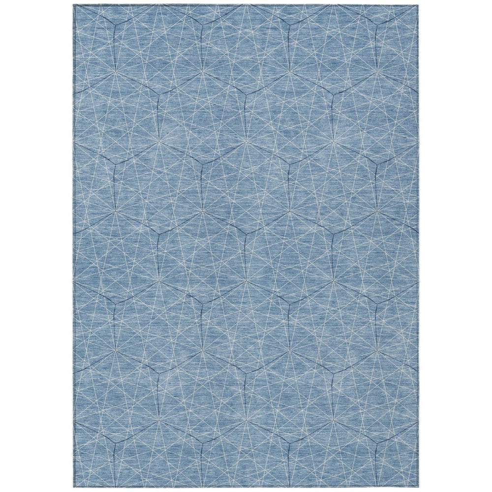 HomeRoots 9' Geometric Washable Area Rug in Denim Blue, Black & Ivory - Indoor/Outdoor Durability & Style 596726