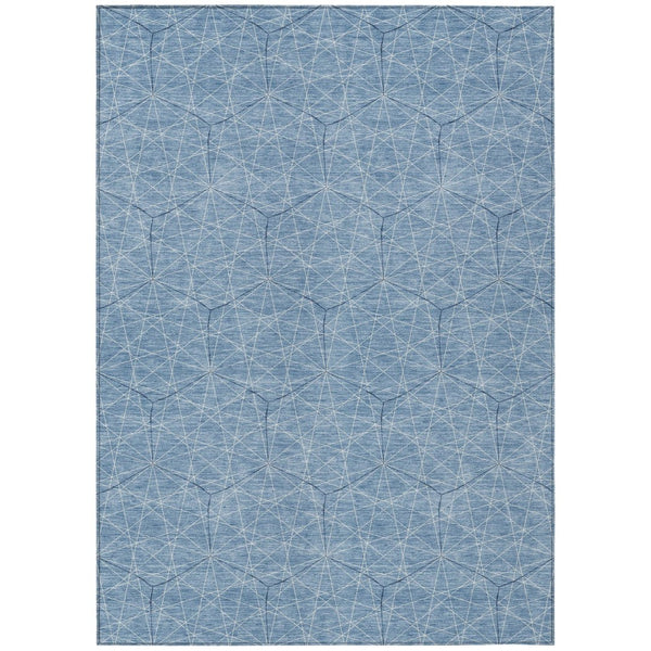 HomeRoots 9' Geometric Washable Area Rug in Denim Blue, Black & Ivory - Indoor/Outdoor Durability & Style 596726