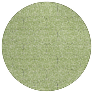 HomeRoots 5' Vibrant Green, Black, and Ivory Geometric Washable Area Rug for Indoor and Outdoor Spaces 8' Round 596730
