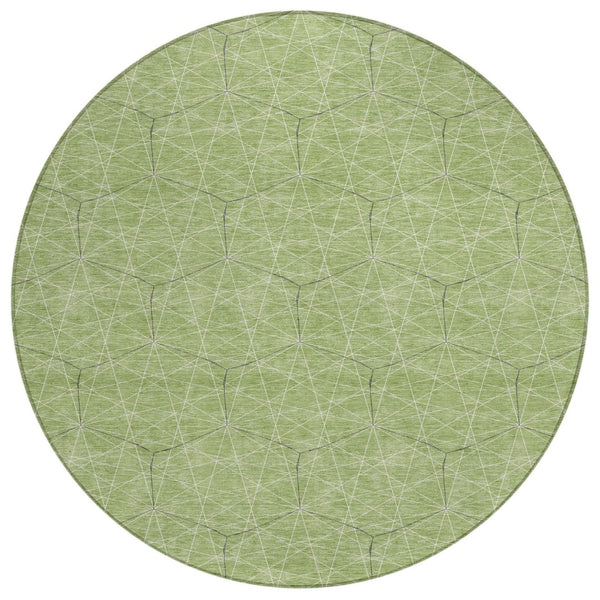 HomeRoots 5' Vibrant Green, Black, and Ivory Geometric Washable Area Rug for Indoor and Outdoor Spaces 8' Round 596730