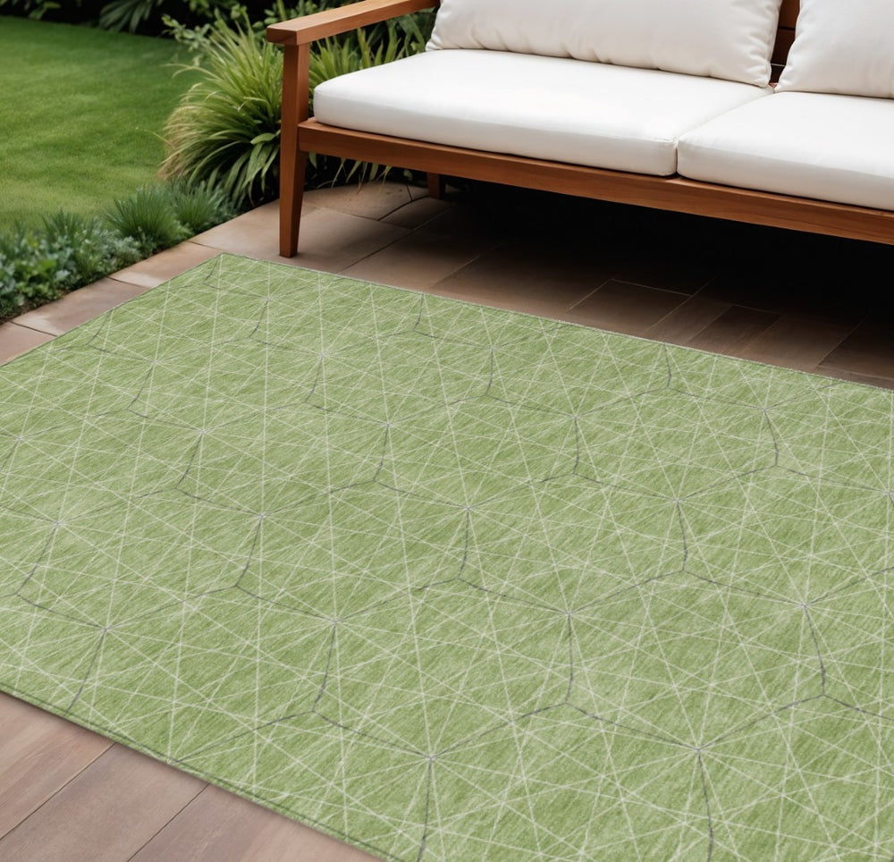 HomeRoots 9' X 12' Stylish Green Black Ivory Geometric Rug – Washable, Durable for Indoor & Outdoor Use! 596732