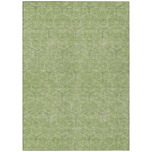 HomeRoots 9' X 12' Stylish Green Black Ivory Geometric Rug – Washable, Durable for Indoor & Outdoor Use! 596732