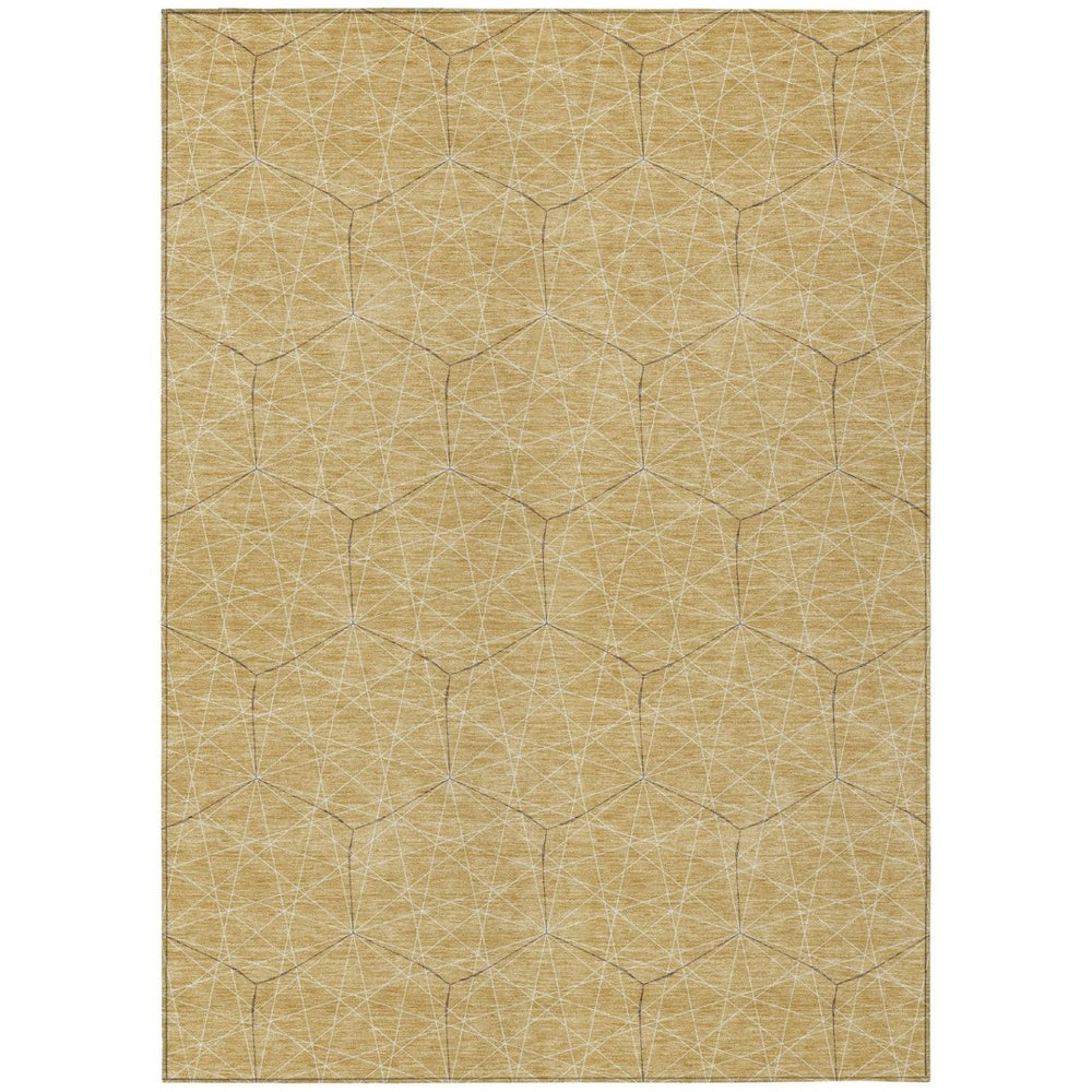HomeRoots 5' Geometric Washable Area Rug in Gold, Black, and Beige - Durable Indoor/Outdoor Design for Any Space 5' X 8' 596735