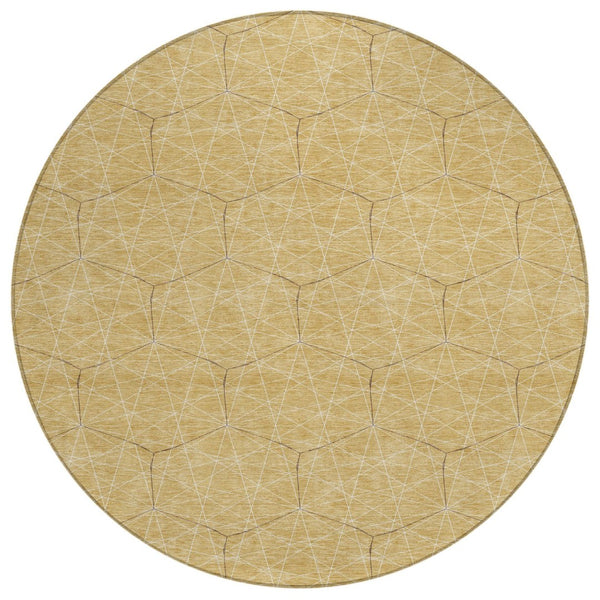 HomeRoots 5' Geometric Washable Area Rug in Gold, Black, and Beige - Durable Indoor/Outdoor Design for Any Space 8' Round 596736