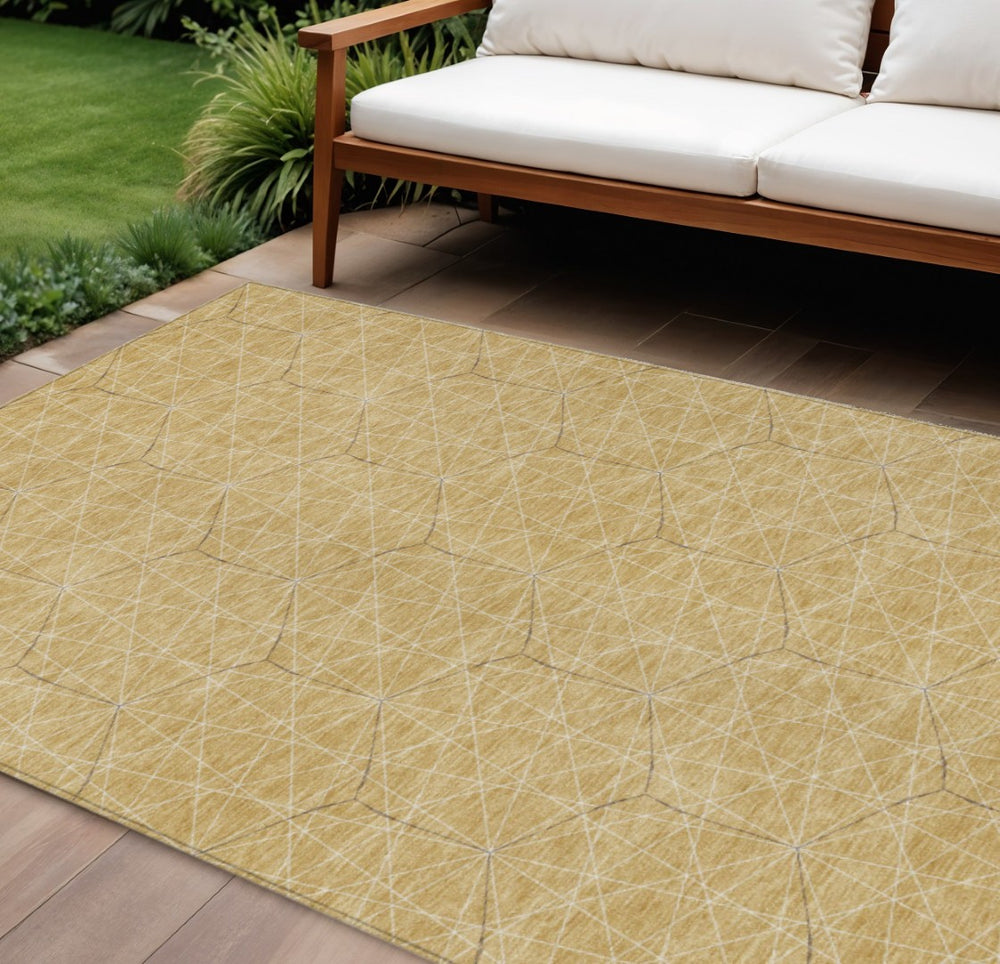 HomeRoots 9' X 12' Bold Gold, Black & Beige Geometric Washable Area Rug for Indoor & Outdoor Use, Durable Design 596738