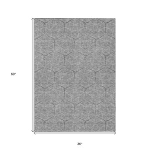 Homeroots 3' Black And Ivory Geometric Washable Area Rug - Perfect For Indoor And Outdoor Spaces, Durable Design 3' X 5' Polyester 596740
