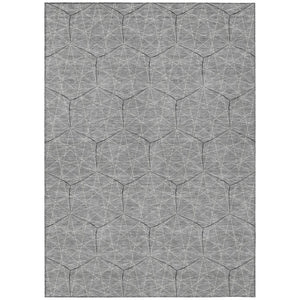 HomeRoots 5' Modern Gray Black Ivory Geometric Washable Area Rug for Indoor and Outdoor High-Traffic Spaces 5' X 8' 596741