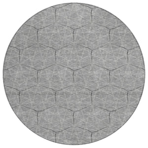 HomeRoots 5' Modern Gray Black Ivory Geometric Washable Area Rug for Indoor and Outdoor High-Traffic Spaces 8' Round 596742