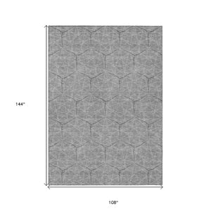 Homeroots 3' Black And Ivory Geometric Washable Area Rug - Perfect For Indoor And Outdoor Spaces, Durable Design 9' X 12' Polyester 596744