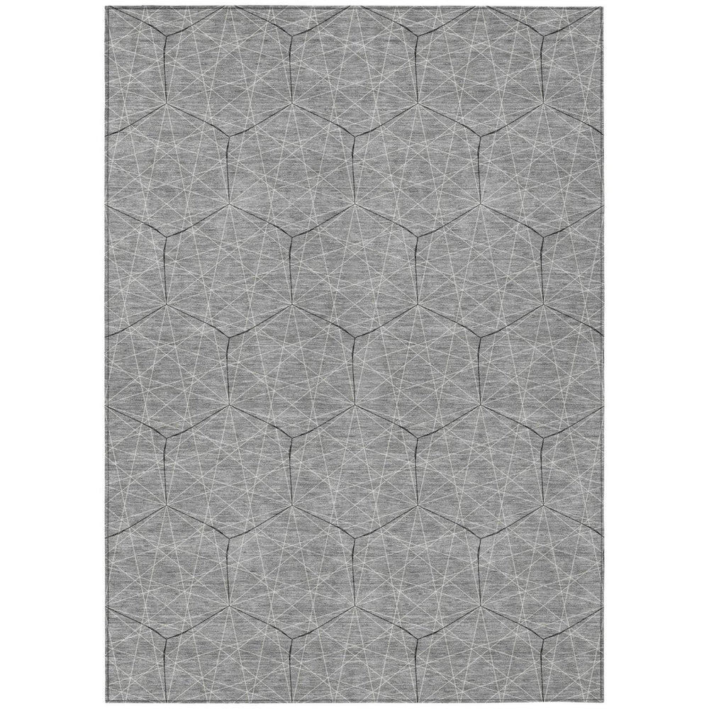 HomeRoots 9' Modern Geometric Gray, Black & Ivory Indoor/Outdoor Area Rug - Washable & Durable Design! 596744