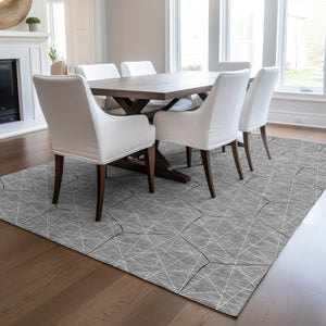 Homeroots 3' Black And Ivory Geometric Washable Area Rug - Perfect For Indoor And Outdoor Spaces, Durable Design 9' X 12' Polyester 596744