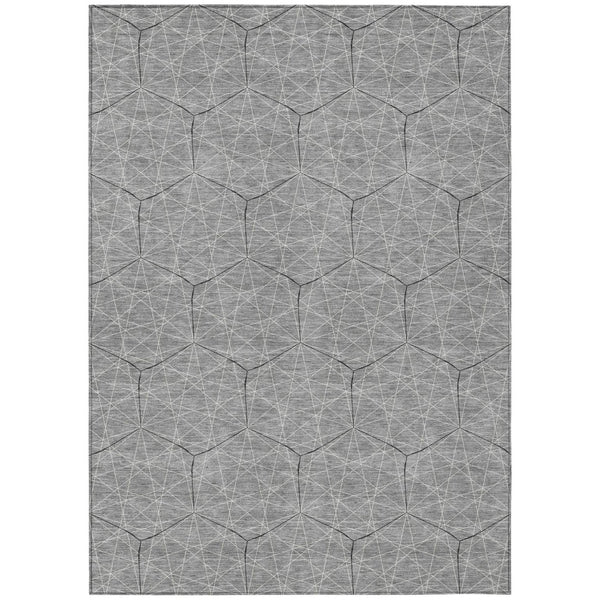 HomeRoots 5' Modern Gray Black Ivory Geometric Washable Area Rug for Indoor and Outdoor High-Traffic Spaces 10' X 14' 596745