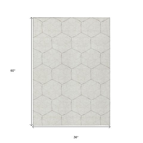Homeroots 3' Black And Ivory Geometric Washable Area Rug - Perfect For Indoor And Outdoor Spaces, Durable Design 3' X 5' Polyester 596746