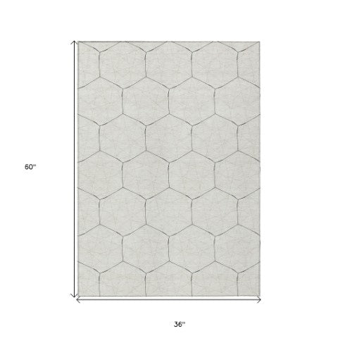 Homeroots 3' Black And Ivory Geometric Washable Area Rug - Perfect For Indoor And Outdoor Spaces, Durable Design 3' X 5' Polyester 596752