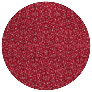 HomeRoots 5' Bold Red, Black & Ivory Geometric Washable Area Rug - Durable Indoor/Outdoor Design for Versatile Spaces 8' Round 596760