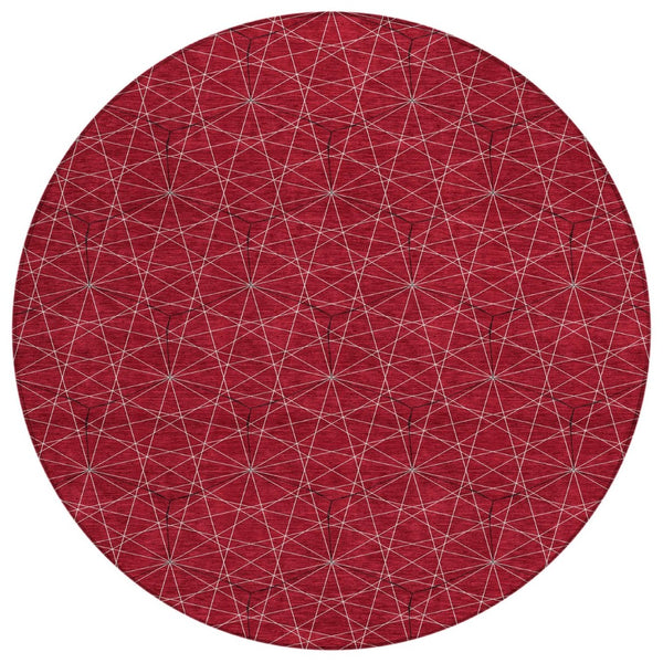 HomeRoots 5' Bold Red, Black & Ivory Geometric Washable Area Rug - Durable Indoor/Outdoor Design for Versatile Spaces 8' Round 596760