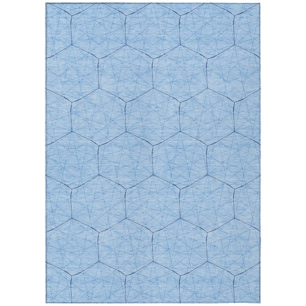 HomeRoots 5' Sky Blue and Black Geometric Area Rug – Stylish, Washable Indoor/Outdoor Design for Any Space 5' X 8' 596765