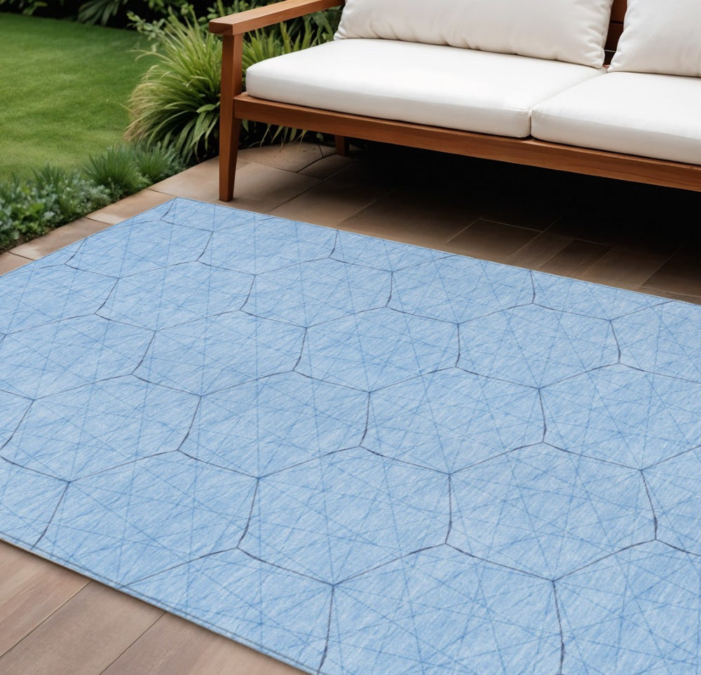 HomeRoots 5' Sky Blue and Black Geometric Area Rug – Stylish, Washable Indoor/Outdoor Design for Any Space 8' X 10' 596767