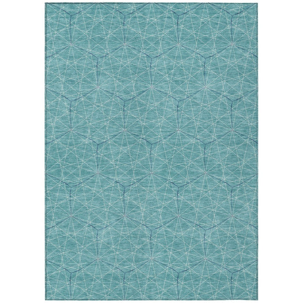 HomeRoots 5' Modern Teal Blue Black and Ivory Geometric Area Rug for Indoor & Outdoor Spaces, Washable & Durable 8' X 10' 596773