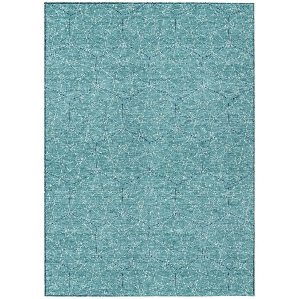 HomeRoots 9' X 12' Durable Teal Blue & Black Geometric Area Rug – Stylish Indoor/Outdoor Washable Floorcovering 596774